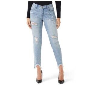 Women’s Boyfriend Mid Rise Deconstructed Sharkbite Hem Light Wash Jeans Size 14